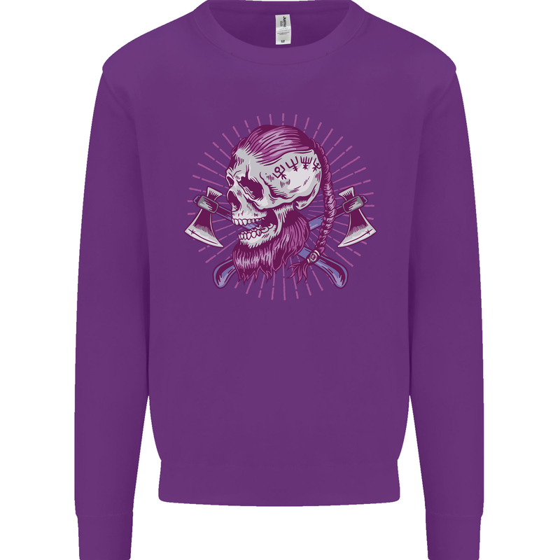 Viking Axe Skull Kids Sweatshirt Jumper Purple