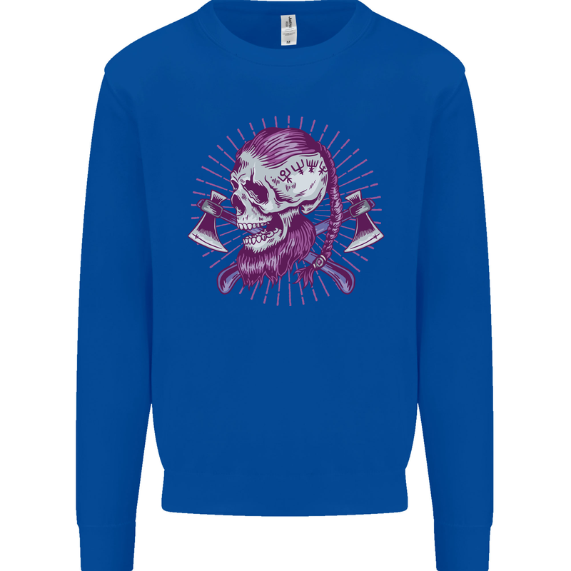 Viking Axe Skull Kids Sweatshirt Jumper Royal Blue
