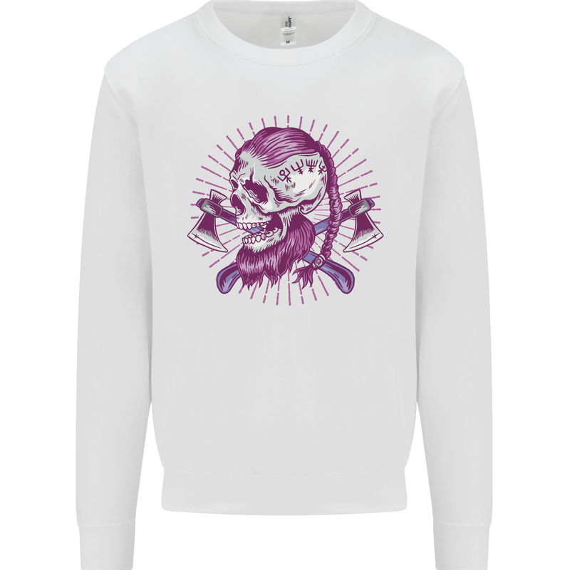 Viking Axe Skull Kids Sweatshirt Jumper White