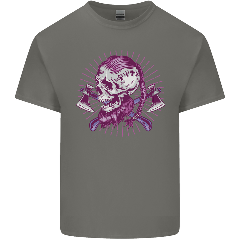 Viking Axe Skull Kids T-Shirt Childrens Charcoal