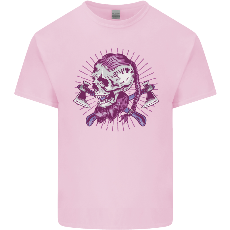 Viking Axe Skull Kids T-Shirt Childrens Light Pink