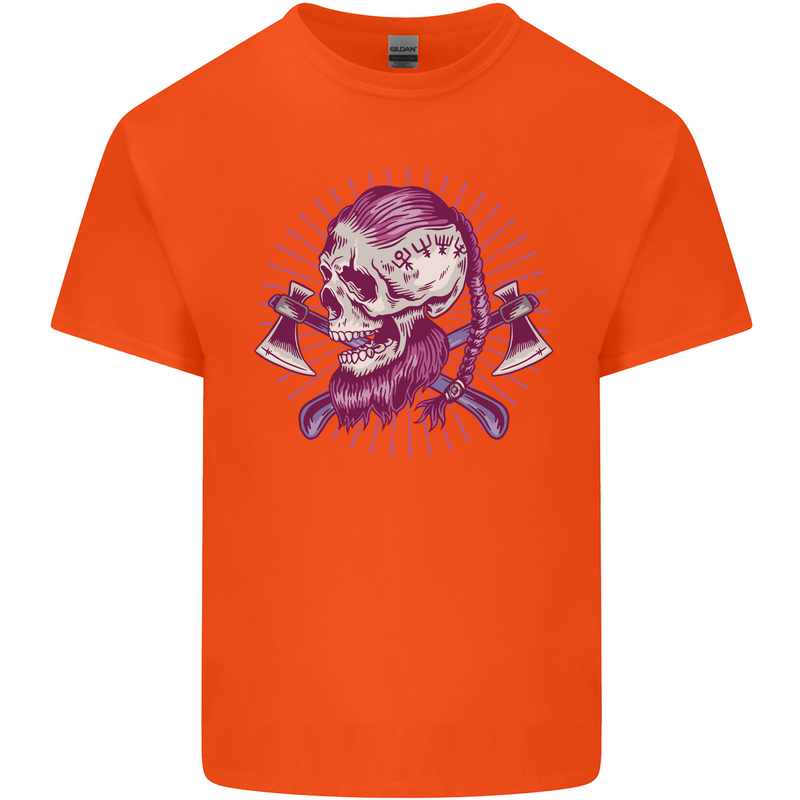 Viking Axe Skull Kids T-Shirt Childrens Orange