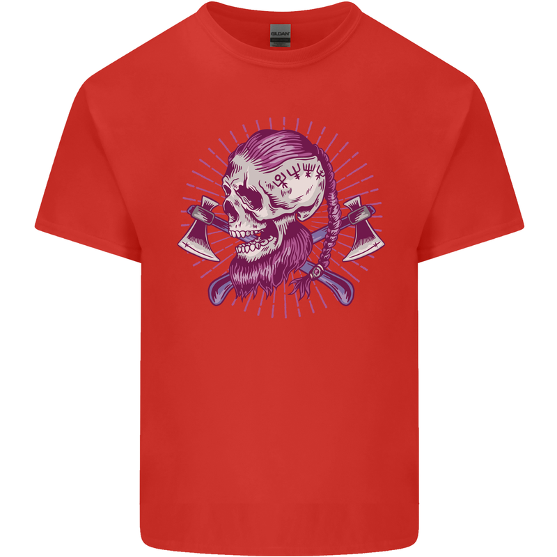 Viking Axe Skull Kids T-Shirt Childrens Red