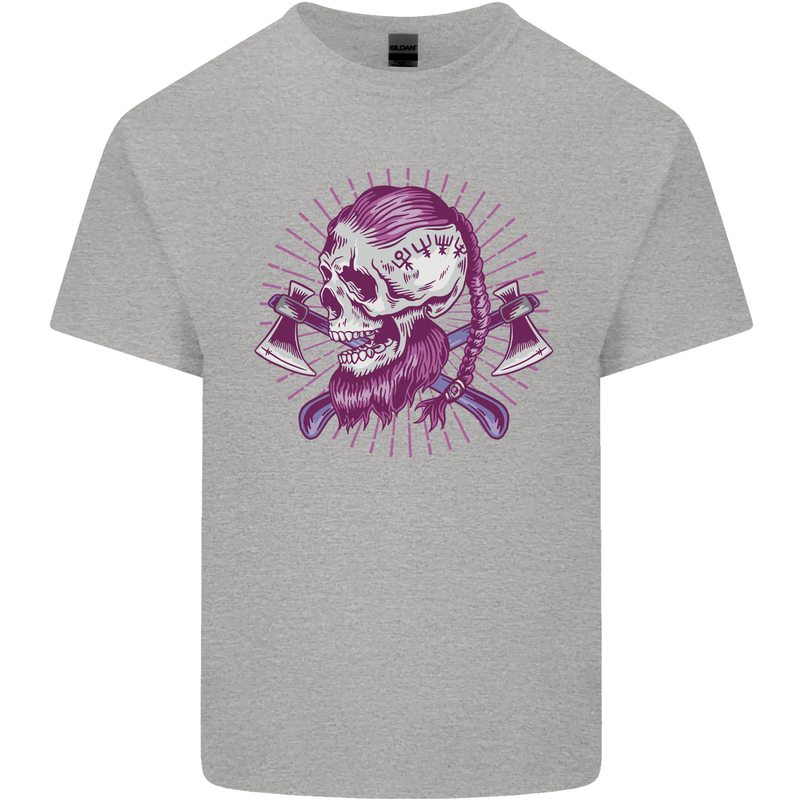 Viking Axe Skull Kids T-Shirt Childrens Sports Grey