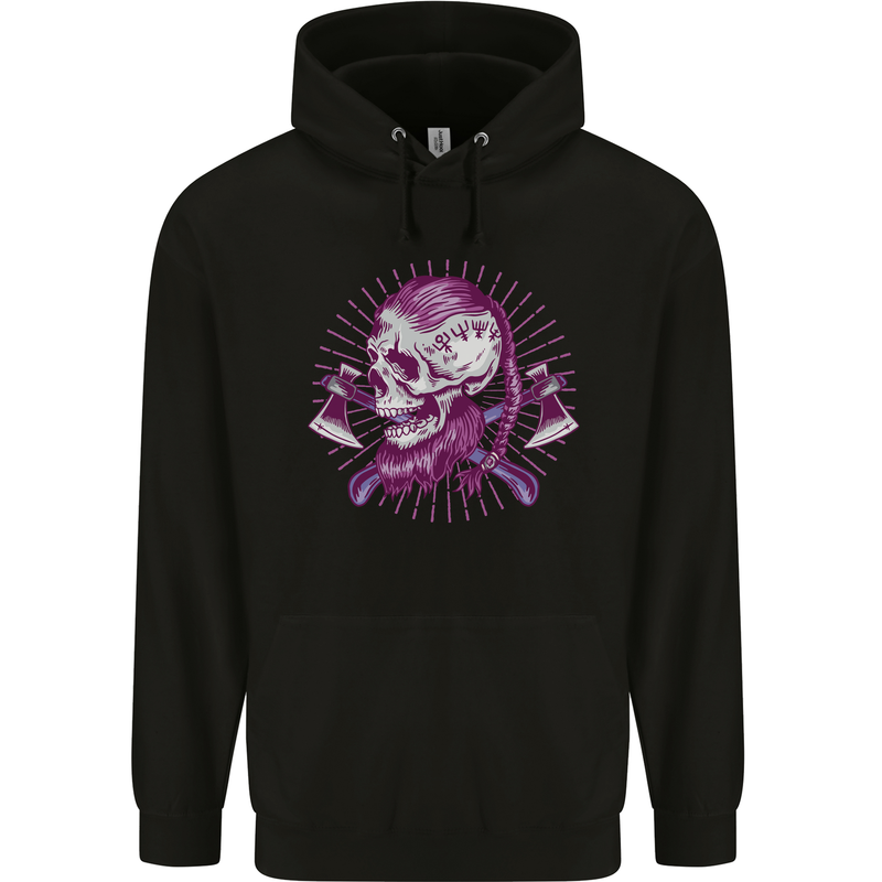 Viking Axe Skull Mens 80% Cotton Hoodie Black