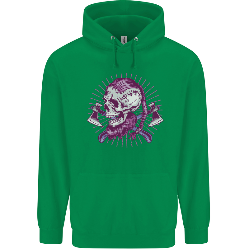 Viking Axe Skull Mens 80% Cotton Hoodie Irish Green