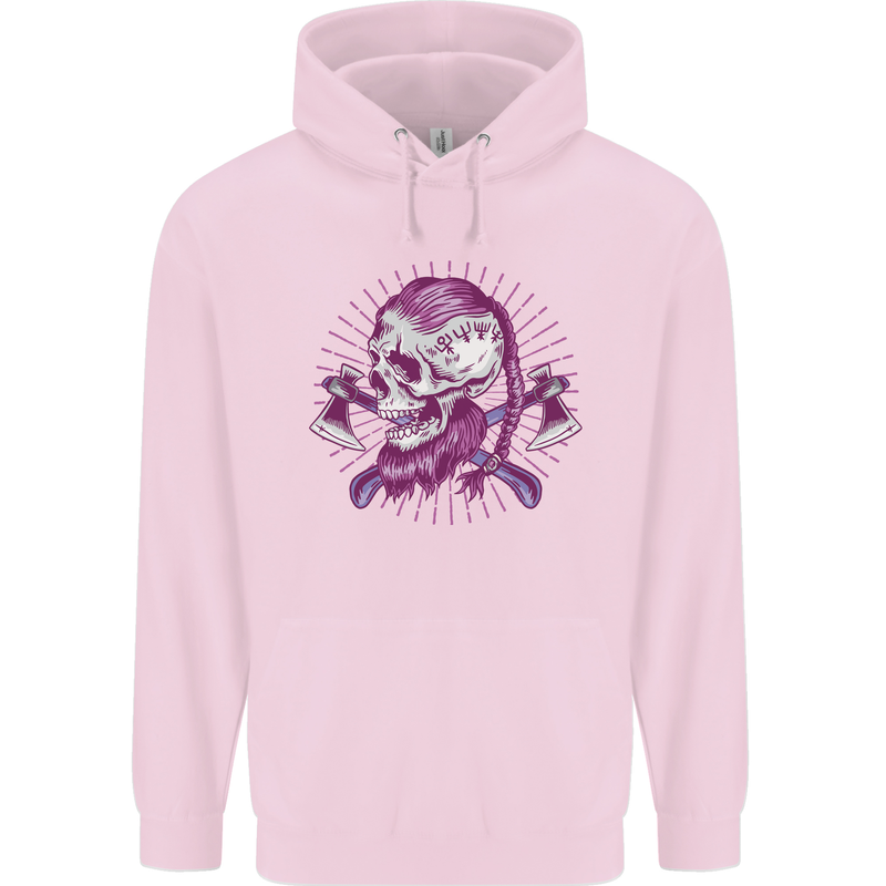 Viking Axe Skull Mens 80% Cotton Hoodie Light Pink