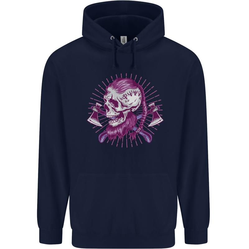 Viking Axe Skull Mens 80% Cotton Hoodie Navy Blue