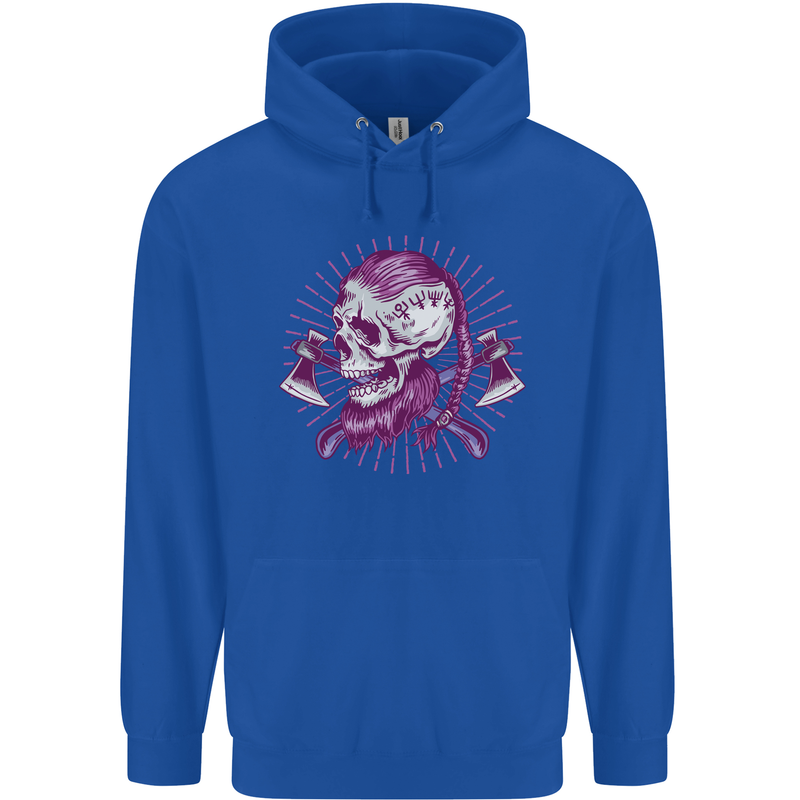 Viking Axe Skull Mens 80% Cotton Hoodie Royal Blue