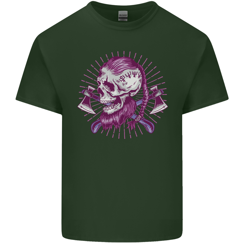 Viking Axe Skull Mens Cotton T-Shirt Tee Top Forest Green