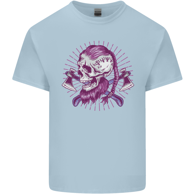 Viking Axe Skull Mens Cotton T-Shirt Tee Top Light Blue