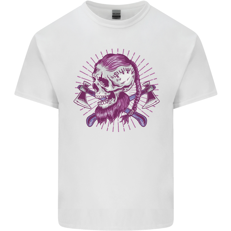 Viking Axe Skull Mens Cotton T-Shirt Tee Top White