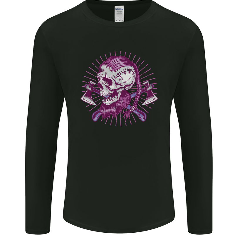 Viking Axe Skull Mens Long Sleeve T-Shirt Black