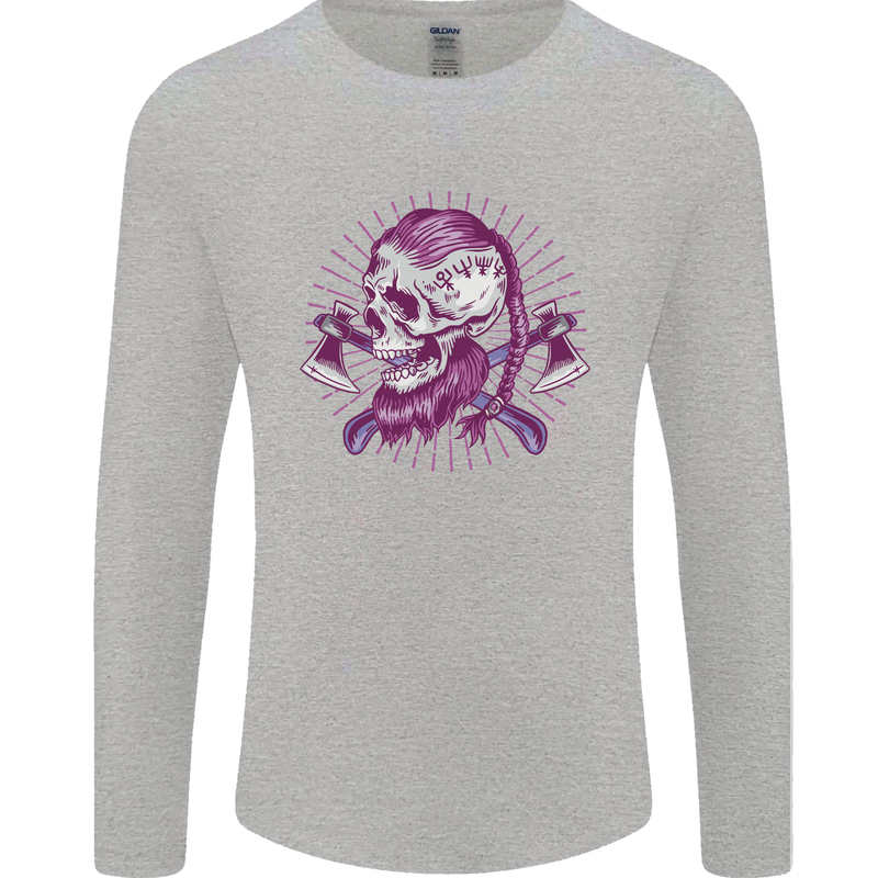 Viking Axe Skull Mens Long Sleeve T-Shirt Sports Grey