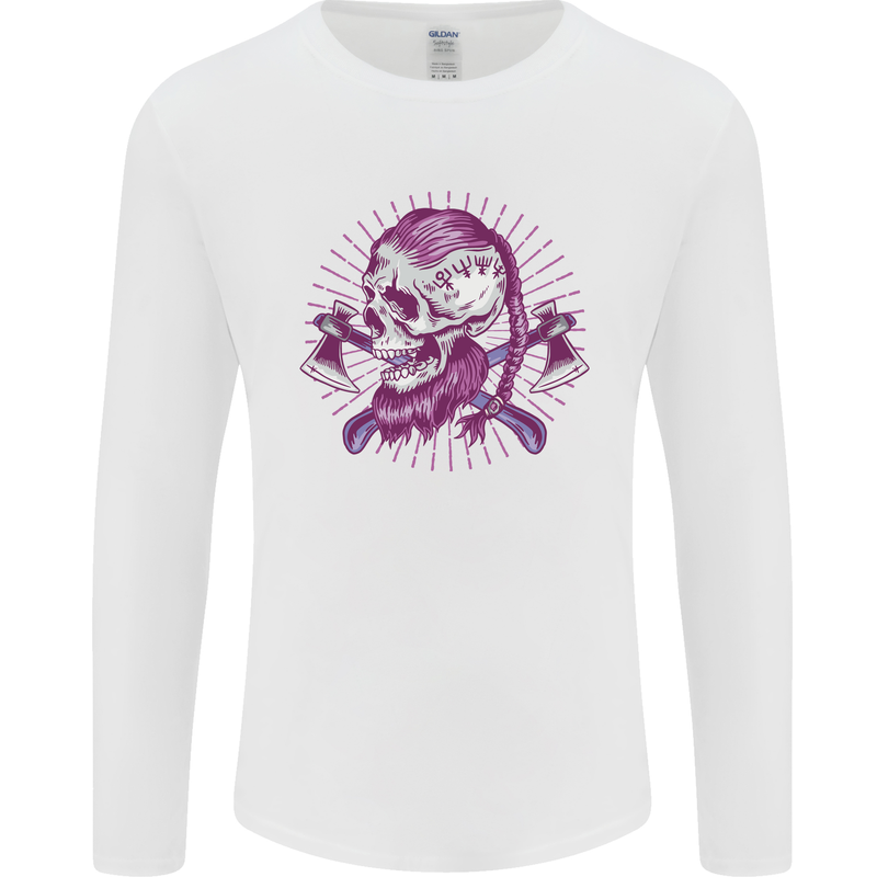 Viking Axe Skull Mens Long Sleeve T-Shirt White