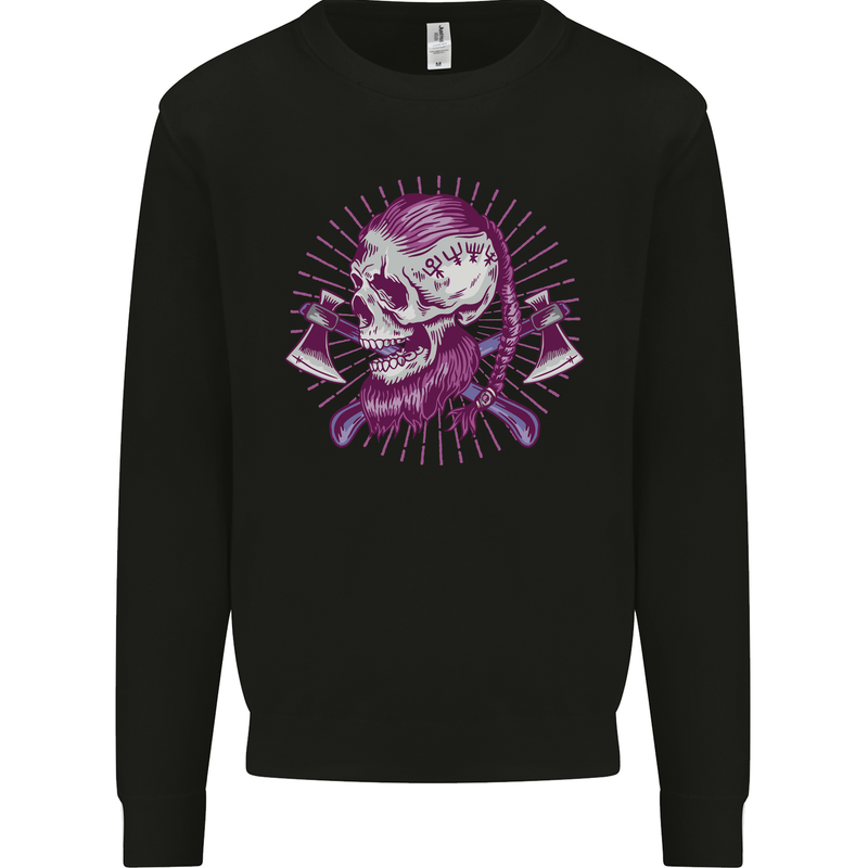 Viking Axe Skull Mens Sweatshirt Jumper Black