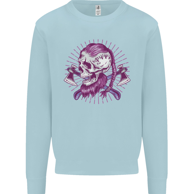 Viking Axe Skull Mens Sweatshirt Jumper Light Blue