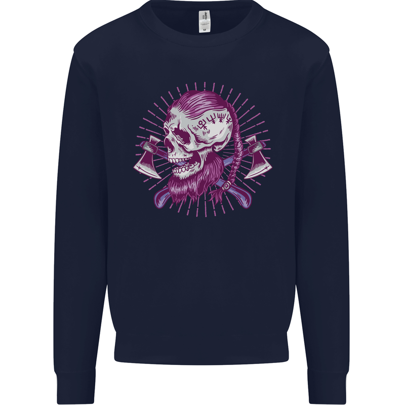 Viking Axe Skull Mens Sweatshirt Jumper Navy Blue