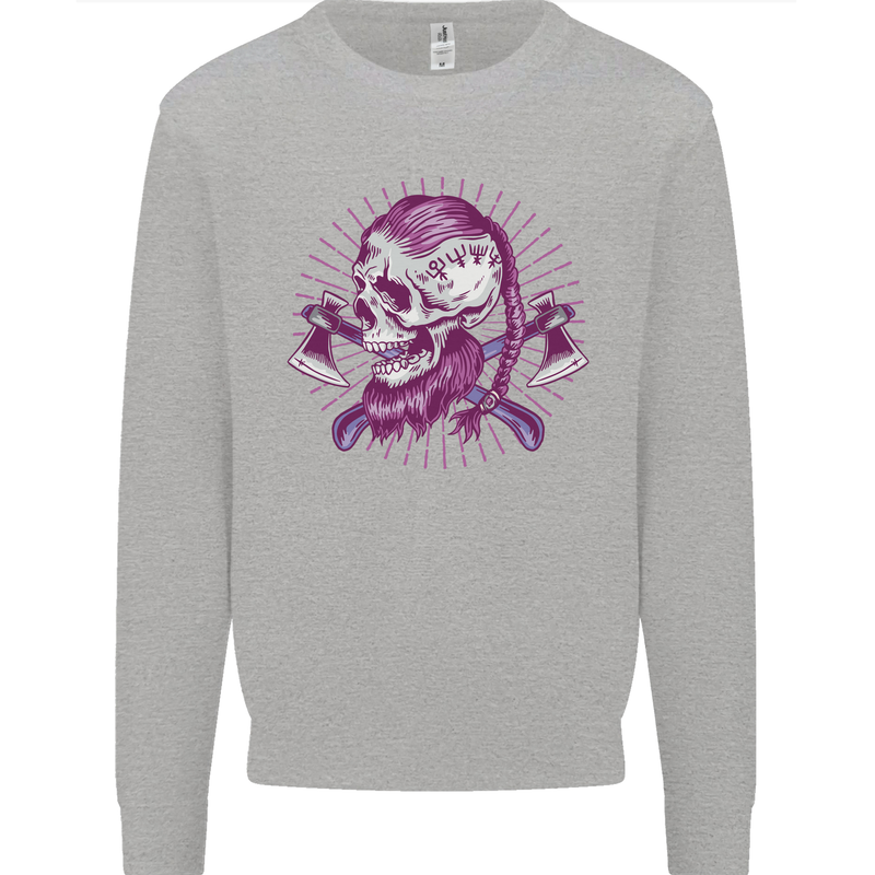 Viking Axe Skull Mens Sweatshirt Jumper Sports Grey