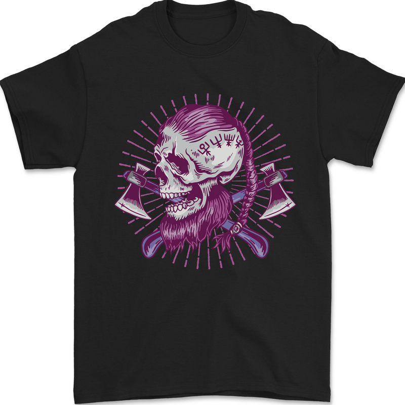 Viking Axe Skull Mens T-Shirt 100% Cotton Black