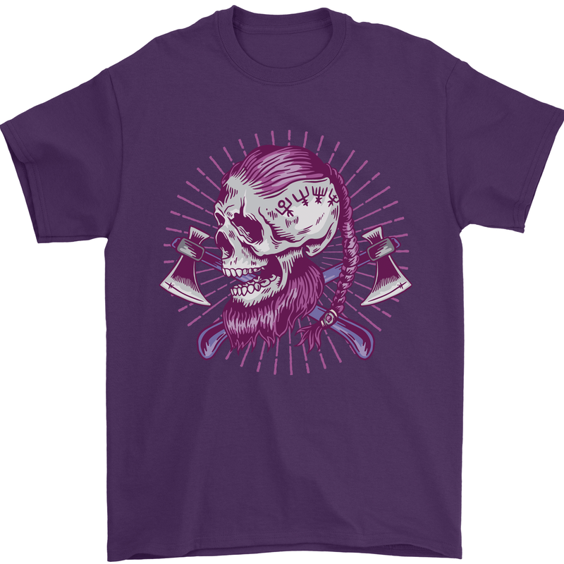 Viking Axe Skull Mens T-Shirt 100% Cotton Purple