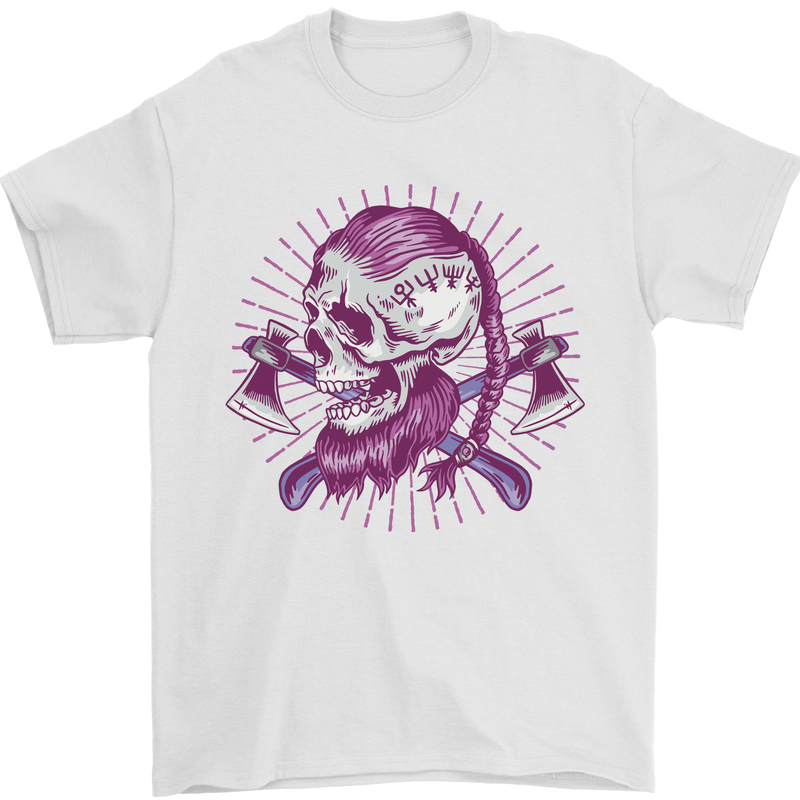 Viking Axe Skull Mens T-Shirt 100% Cotton White