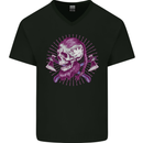 Viking Axe Skull Mens V-Neck Cotton T-Shirt Black