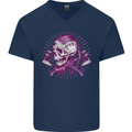Viking Axe Skull Mens V-Neck Cotton T-Shirt Navy Blue
