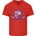 Viking Axe Skull Mens V-Neck Cotton T-Shirt Red