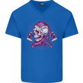 Viking Axe Skull Mens V-Neck Cotton T-Shirt Royal Blue