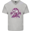 Viking Axe Skull Mens V-Neck Cotton T-Shirt Sports Grey