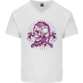 Viking Axe Skull Mens V-Neck Cotton T-Shirt White