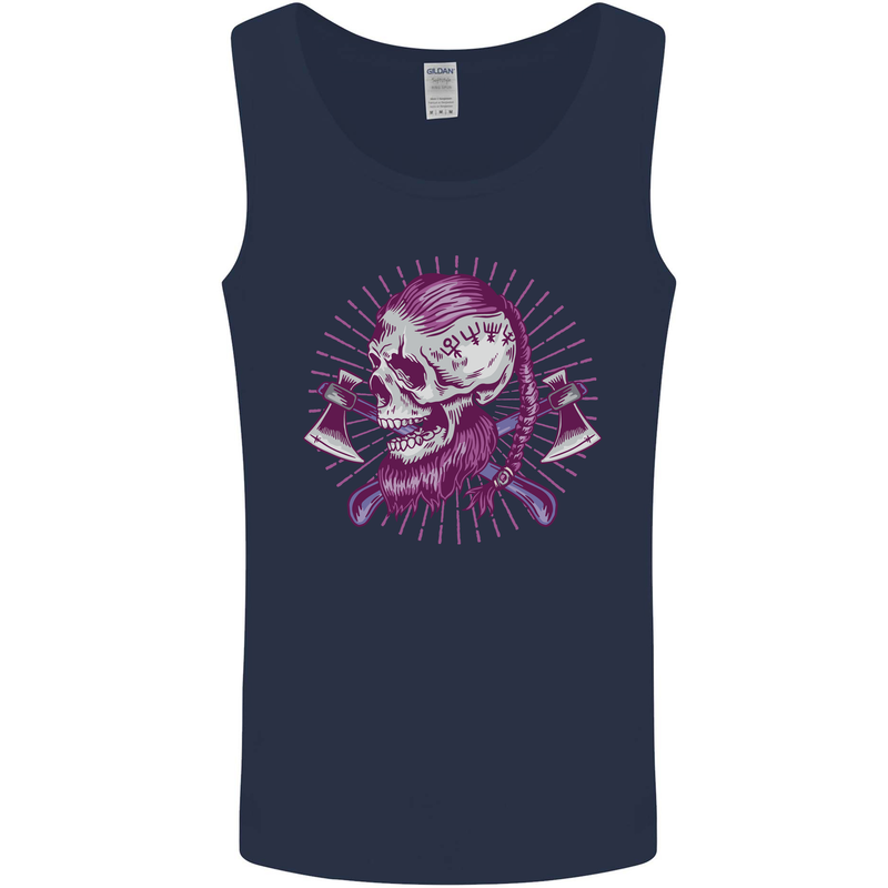 Viking Axe Skull Mens Vest Tank Top Navy Blue