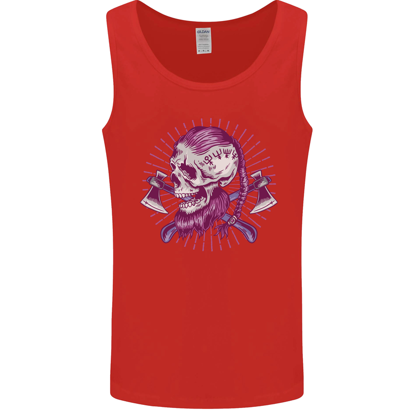 Viking Axe Skull Mens Vest Tank Top Red