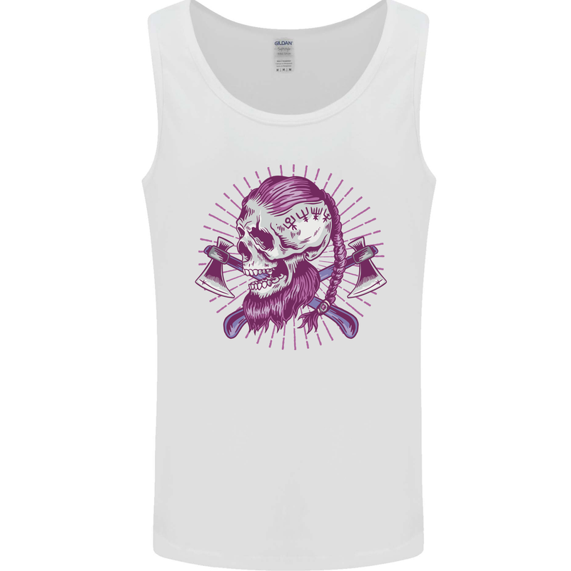 Viking Axe Skull Mens Vest Tank Top White