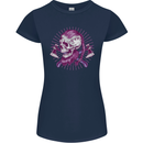 Viking Axe Skull Womens Petite Cut T-Shirt Navy Blue