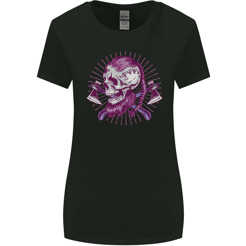 Viking Axe Skull Womens Wider Cut T-Shirt Black