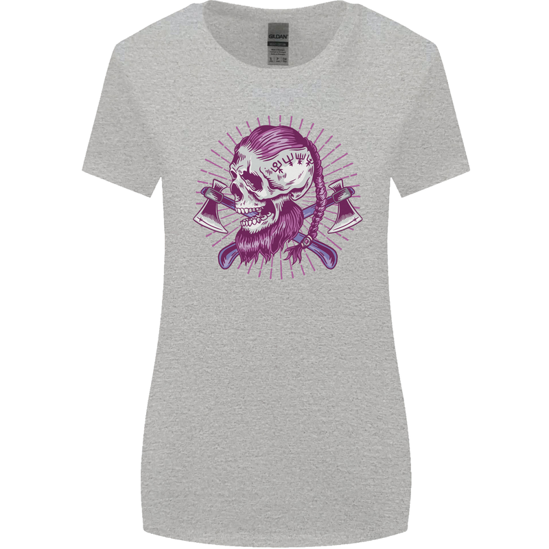 Viking Axe Skull Womens Wider Cut T-Shirt Sports Grey