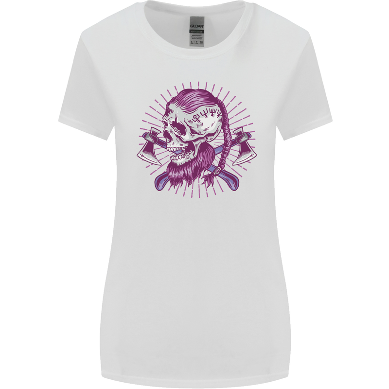 Viking Axe Skull Womens Wider Cut T-Shirt White