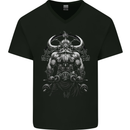 Viking Bodybuilder Gym Fantasy Mens V-Neck Cotton T-Shirt Black