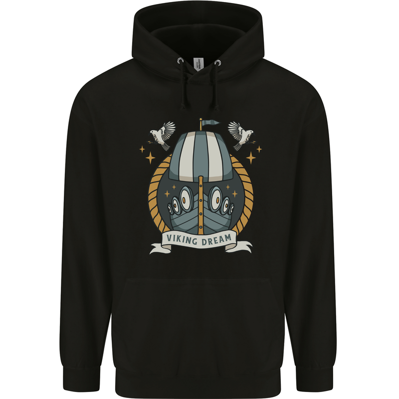 Viking Dream Ship Mens 80% Cotton Hoodie Black