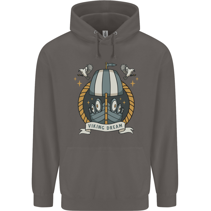 Viking Dream Ship Mens 80% Cotton Hoodie Charcoal