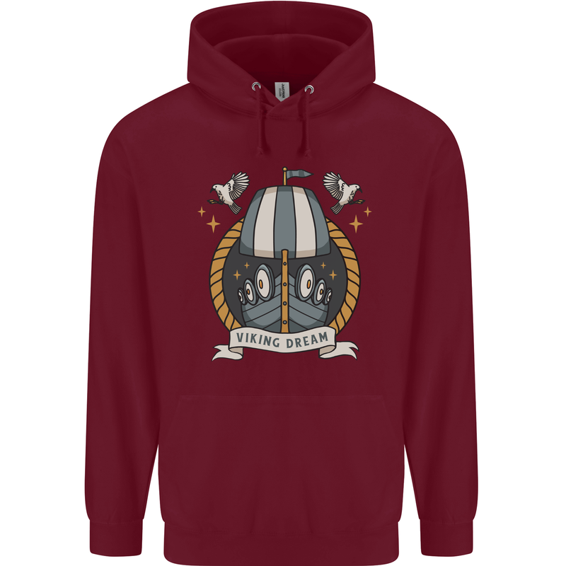 Viking Dream Ship Mens 80% Cotton Hoodie Maroon