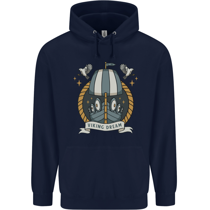 Viking Dream Ship Mens 80% Cotton Hoodie Navy Blue