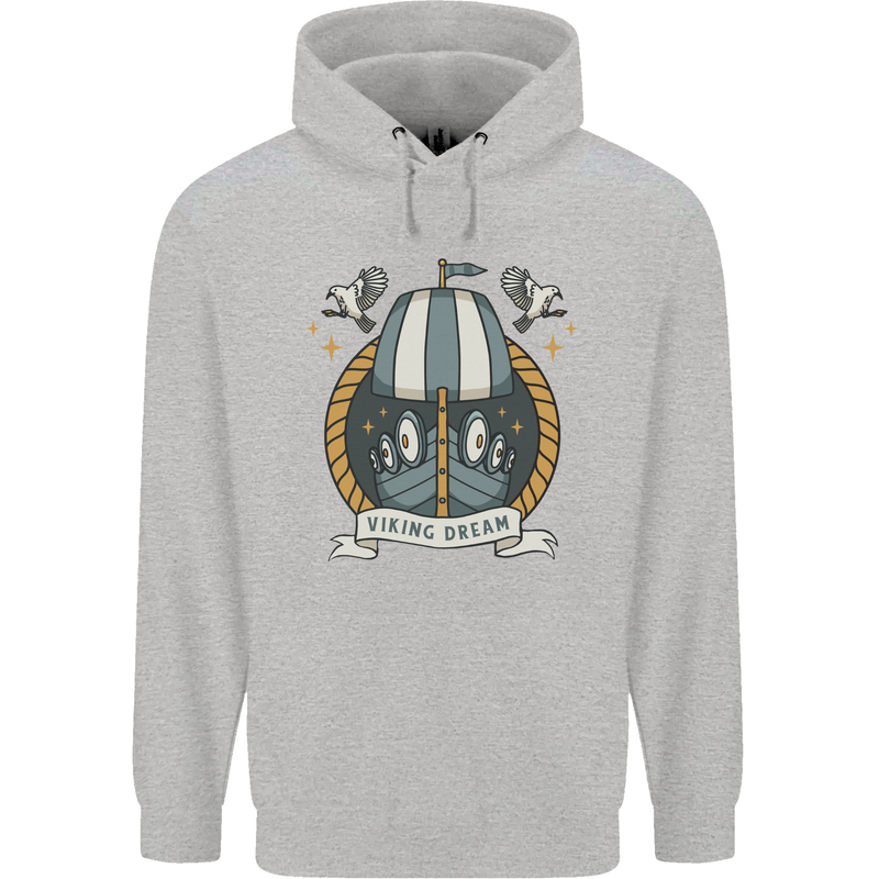 Viking Dream Ship Mens 80% Cotton Hoodie Sports Grey