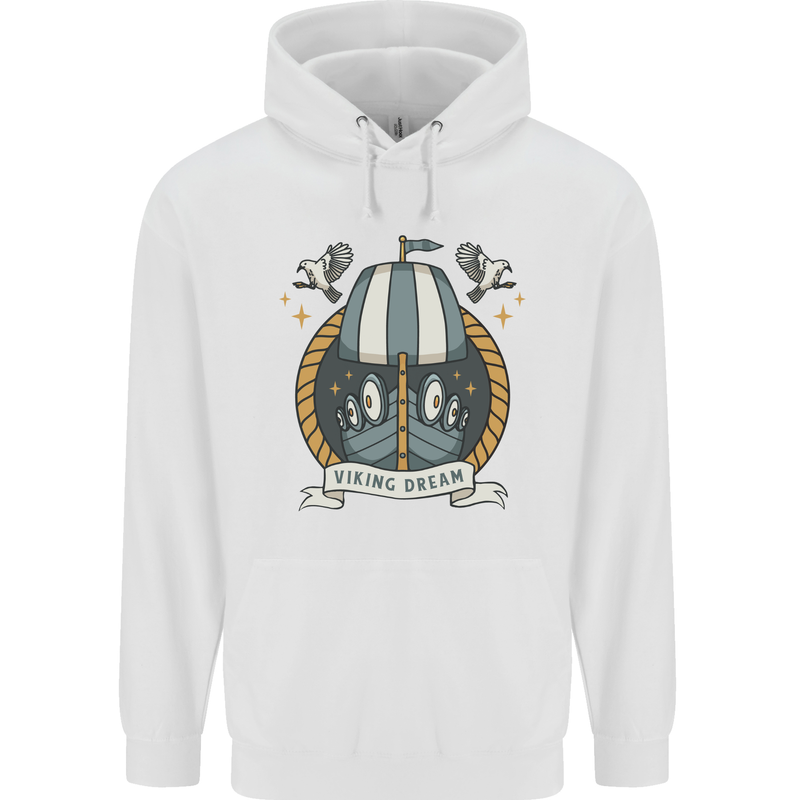 Viking Dream Ship Mens 80% Cotton Hoodie White