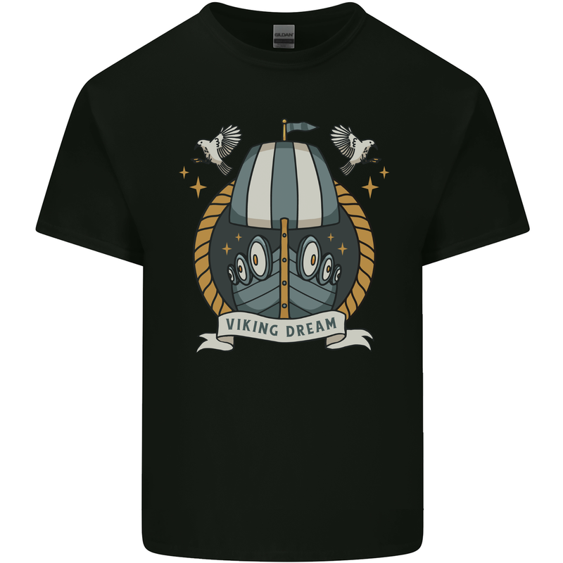 Viking Dream Ship Mens Cotton T-Shirt Tee Top Black