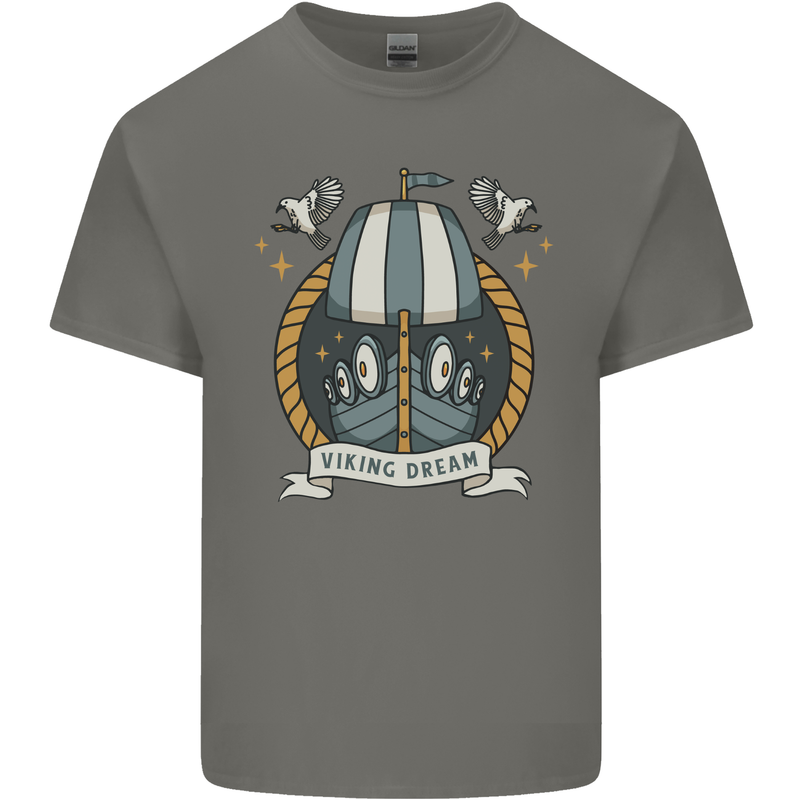 Viking Dream Ship Mens Cotton T-Shirt Tee Top Charcoal