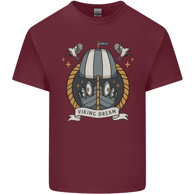 Viking Dream Ship Mens Cotton T-Shirt Tee Top Maroon