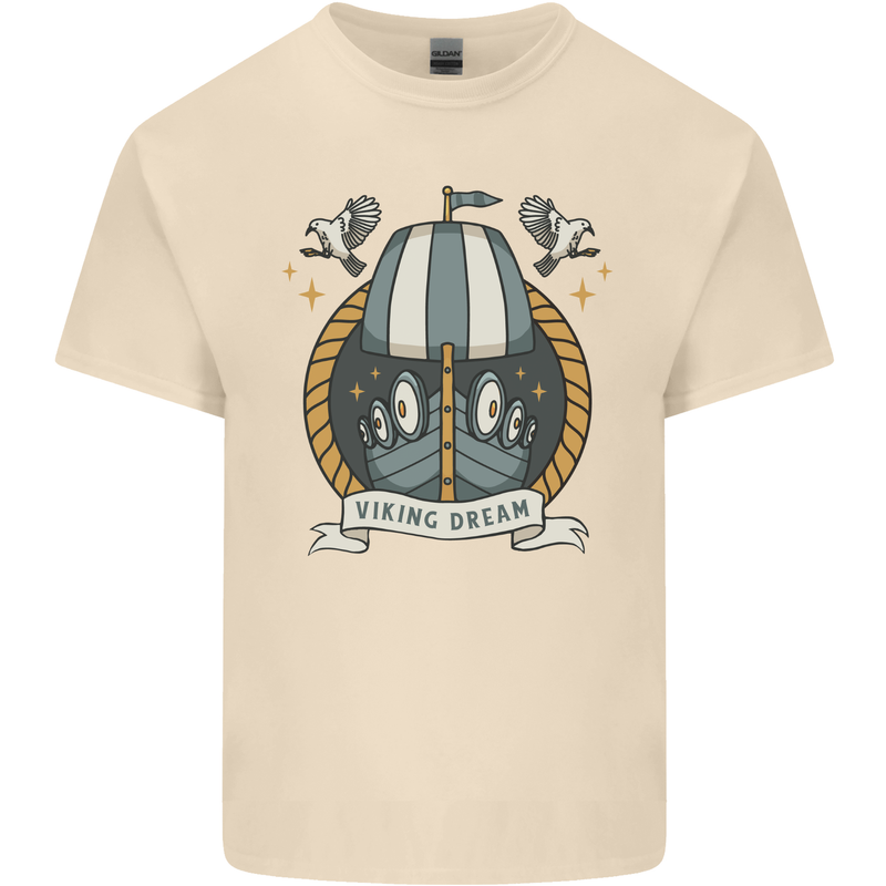 Viking Dream Ship Mens Cotton T-Shirt Tee Top Natural